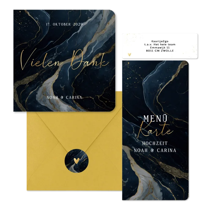 Hochzeitskarten Dunkler Marmor mit Goldschrift