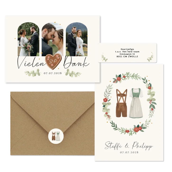 Hochzeitskartenset Dirndl & Lederhose