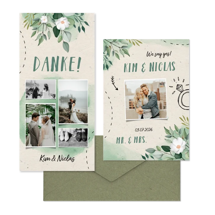 Hochzeitskartenset Botanisch mit Doodles