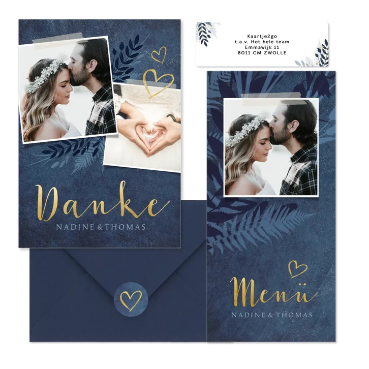 Hochzeitskartenset dunkelblaue Botanik