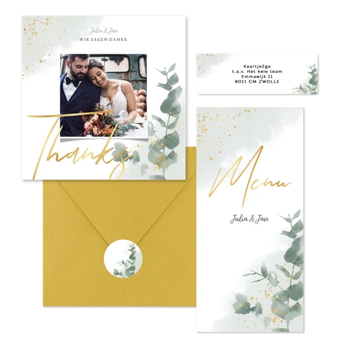 Hochzeitskarten Pastellgrün botanisch mit Eukalyptus