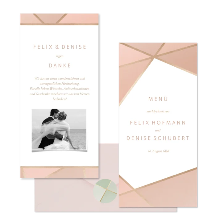 Hochzeitskartenset Geometrische Formen Rosé & Gold