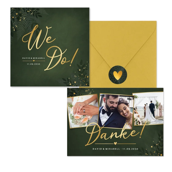 Hochzeit - Dunkelgrün Zweige und Goldsprenkel