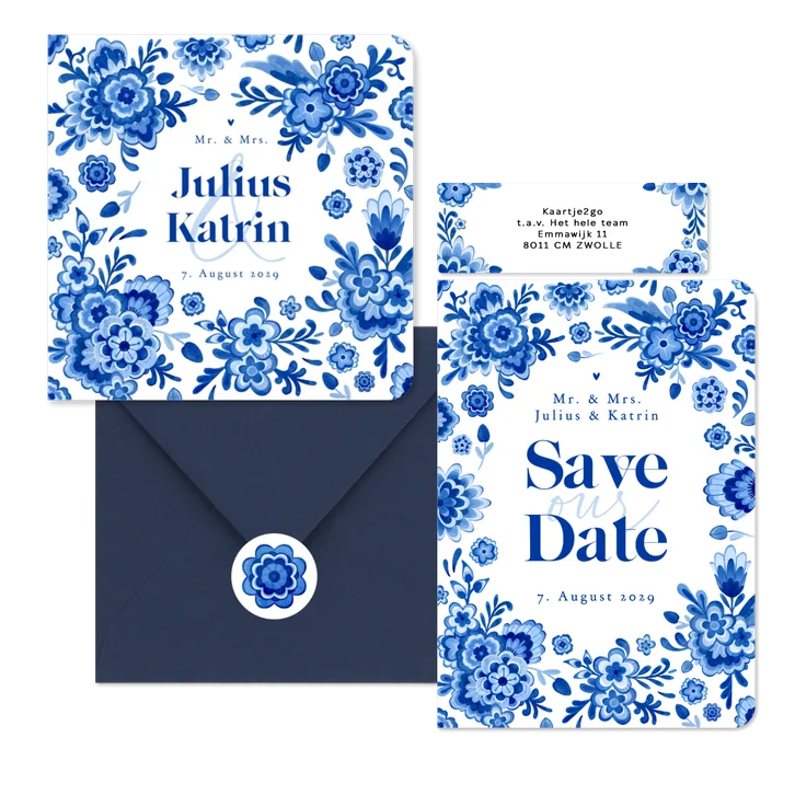 Hochzeitskartenset in Delfter Blau