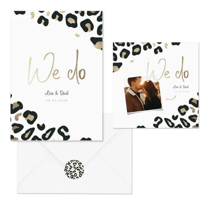 Hochzeitskartenset Leopardenmuster schwarz-gold