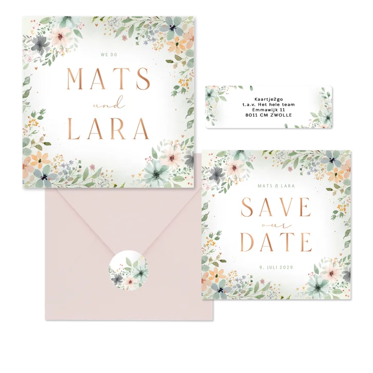 Hochzeitskarten mit Blumenranken in Aquarell