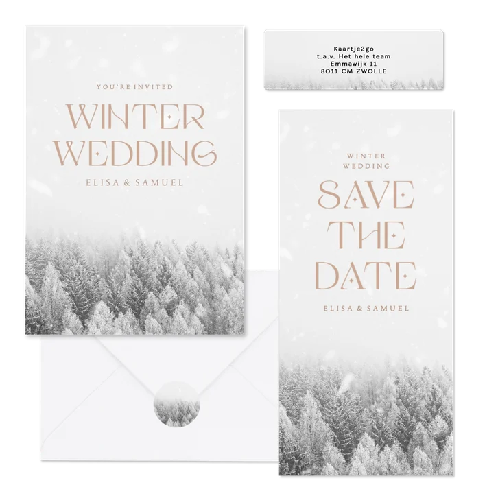 Hochzeitskartenset weißer Winterwald