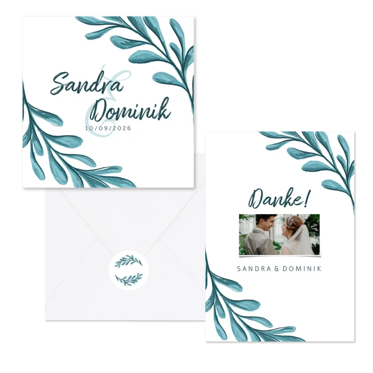 Hochzeitskartenset Zweige in Türkis Illustration