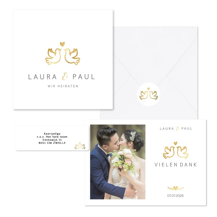 Hochzeitskarten mit goldenen Turteltauben
