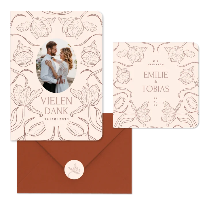 Hochzeit - Tulpen Linienzeichnung auf Beige