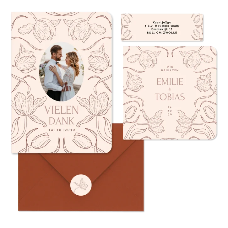 Hochzeit - Tulpen Linienzeichnung auf Beige