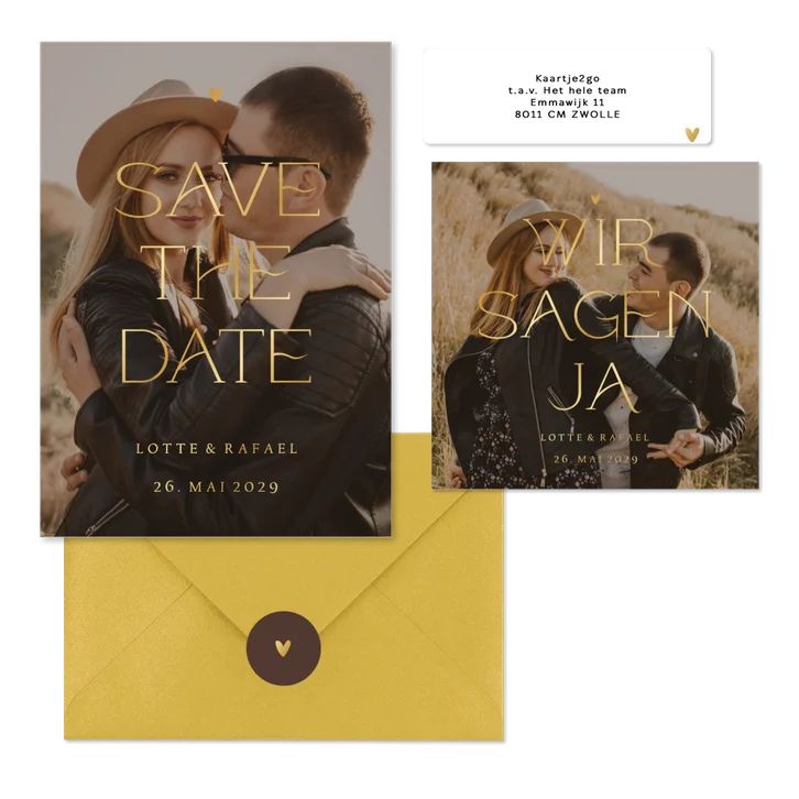 Fotokartenset zur Hochzeit mit elegantem goldenem Schriftzug