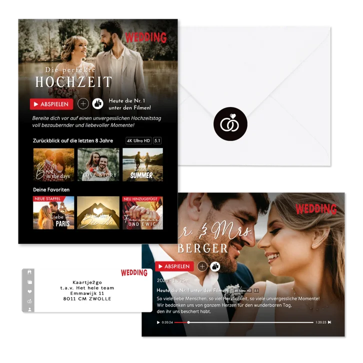Hochzeitskarten im Streamingdienst-Look