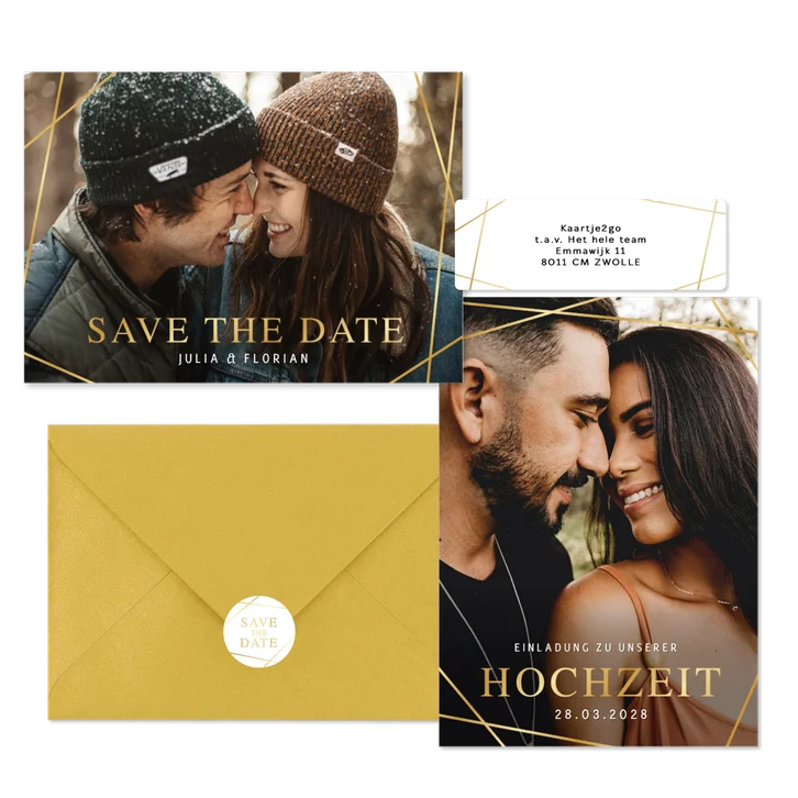 Hochzeitskartenset goldene grafische Linien