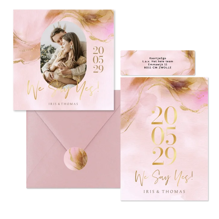 Hochzeitskartenset Bohemian Aquarell in Rosegold