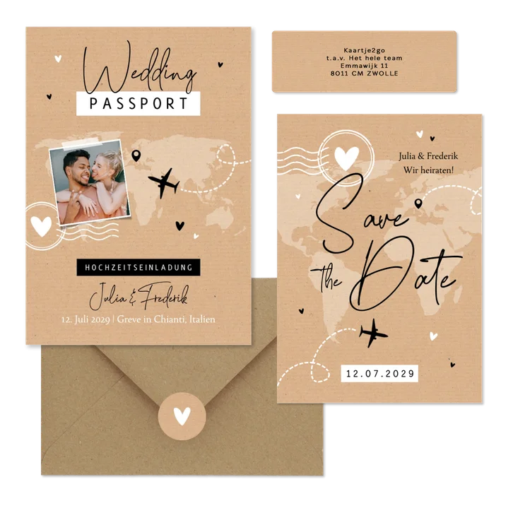 Hochzeitskartenset als Wedding Passport mit Landkarte