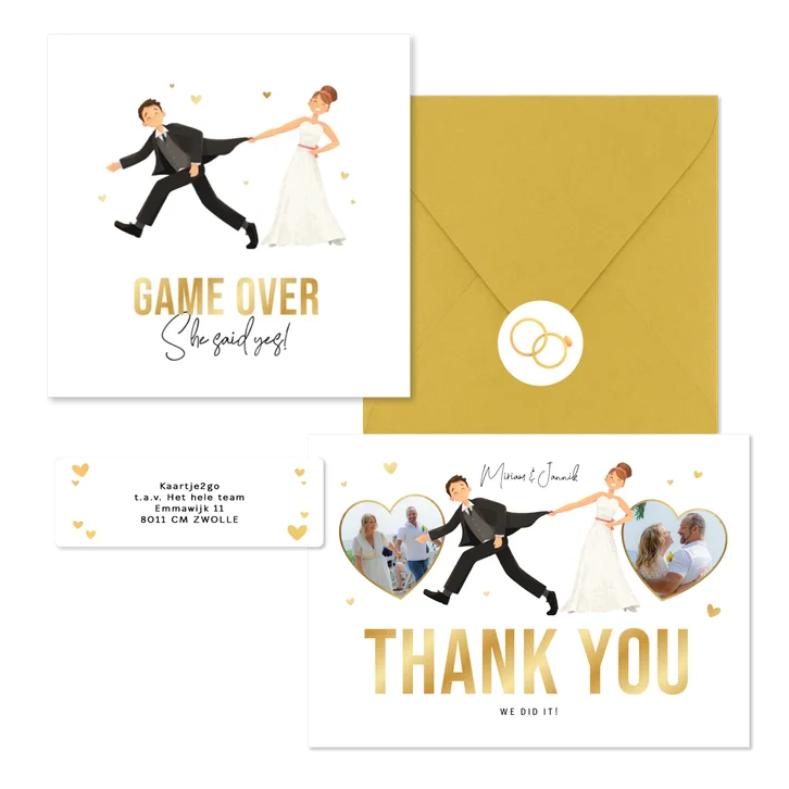 Hochzeitskartenset lustige Illustration 'Game over'