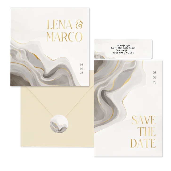 Hochzeitskartenset grauer Marmor mit Gold