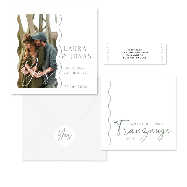 Hochzeitskartenset schlicht mit Wellenstreifen