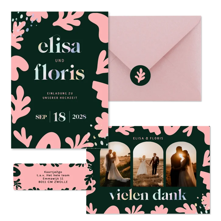 Hochzeitskartenset mit abstrakten rosa Blumen