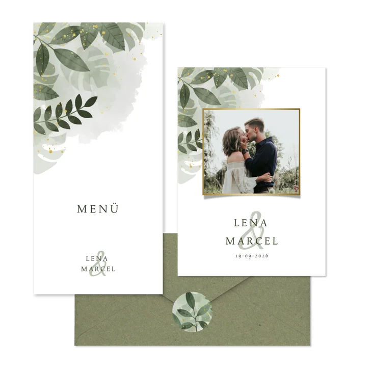 Hochzeitskartenset grüne Zweige in Wasserfarbe