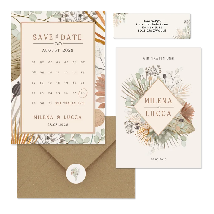 Hochzeitskartenset Trockenblumen und Gräser