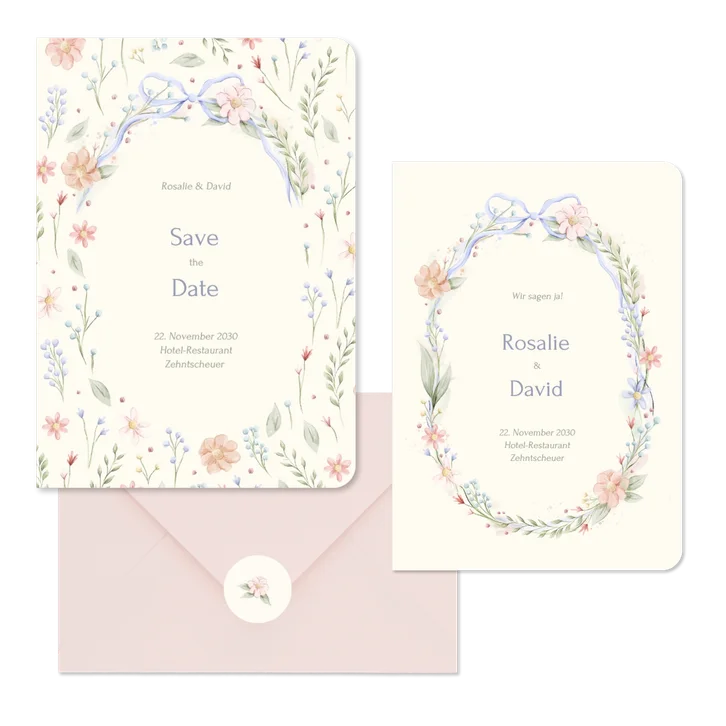Hochzeit - Aquarell Blumenkranz mit Schleife Vintage