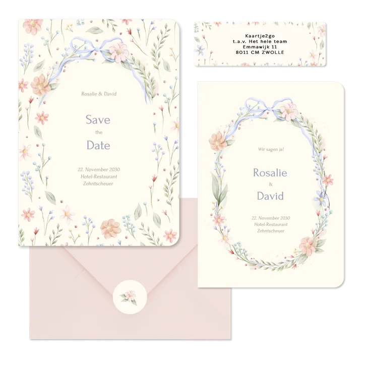 Hochzeit - Aquarell Blumenkranz mit Schleife Vintage