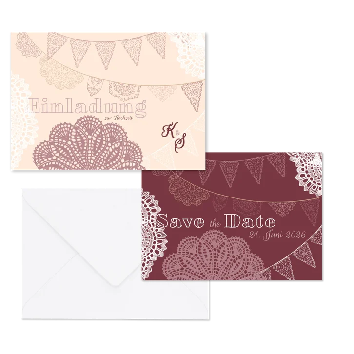 Hochzeitskartenset Papeterie Spitze und Wimpel