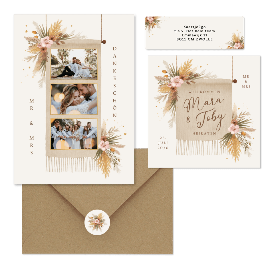 Hochzeit - Boho Blumenstrauß mit Gräsern und Blüten