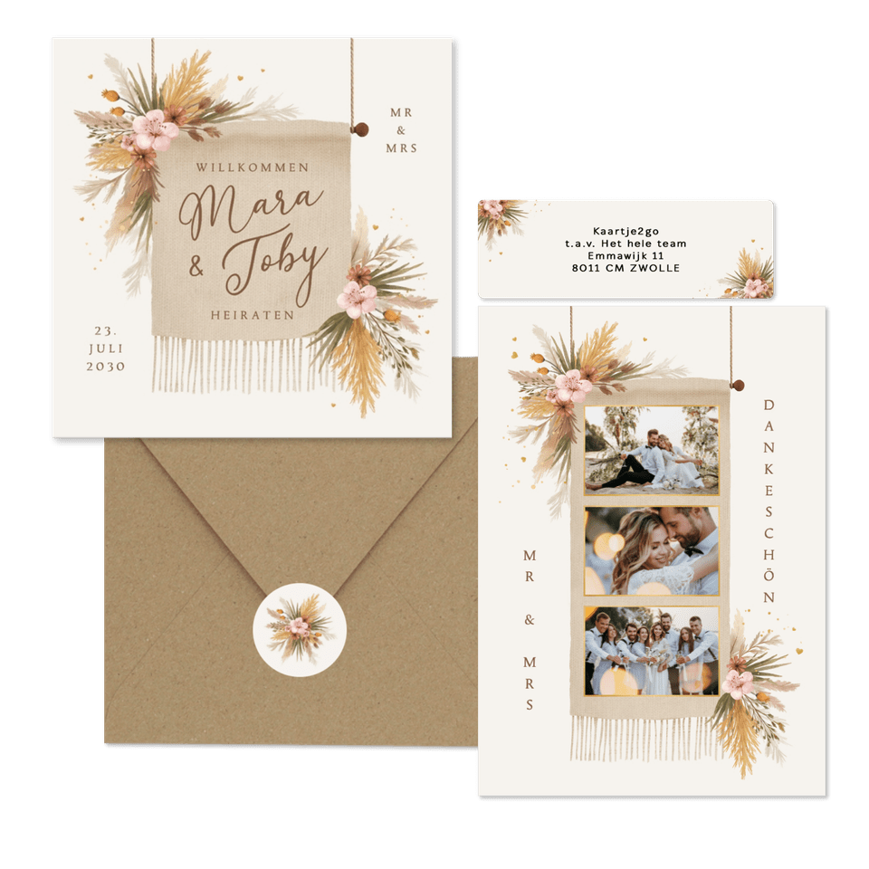 Hochzeit - Boho Blumenstrauß mit Gräsern und Blüten