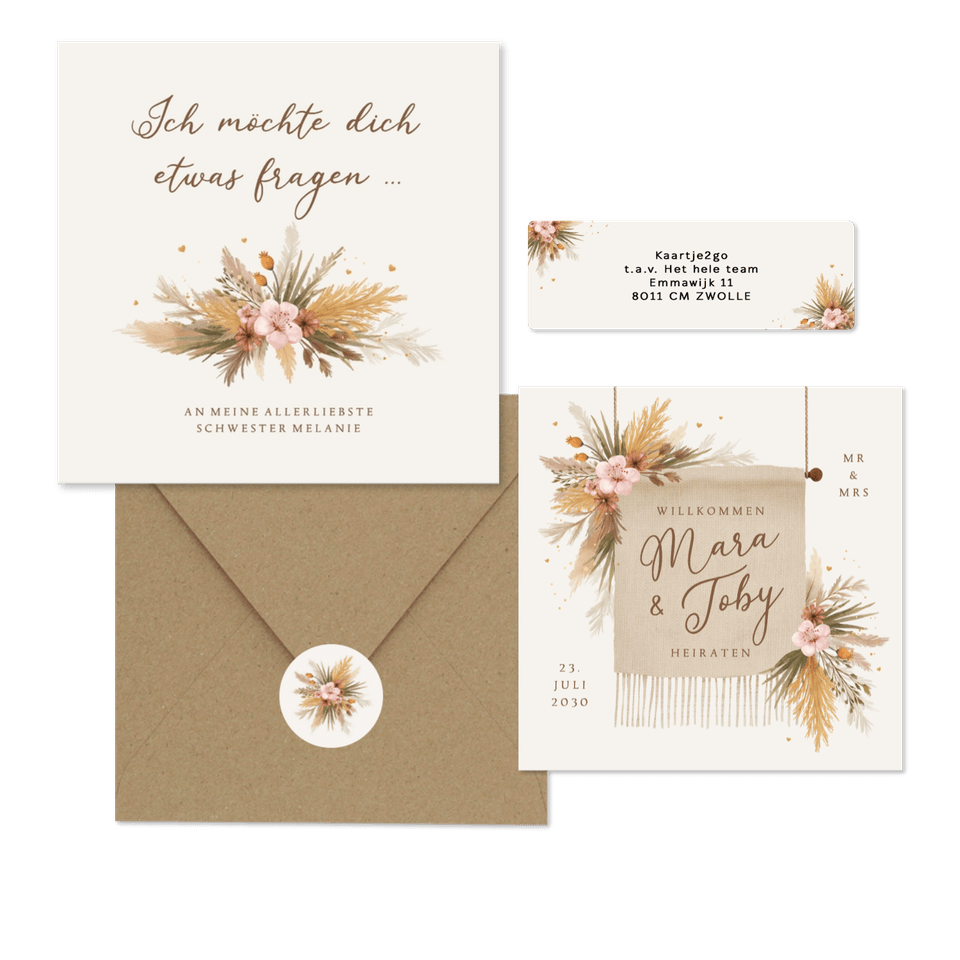 Hochzeit - Boho Blumenstrauß mit Gräsern und Blüten