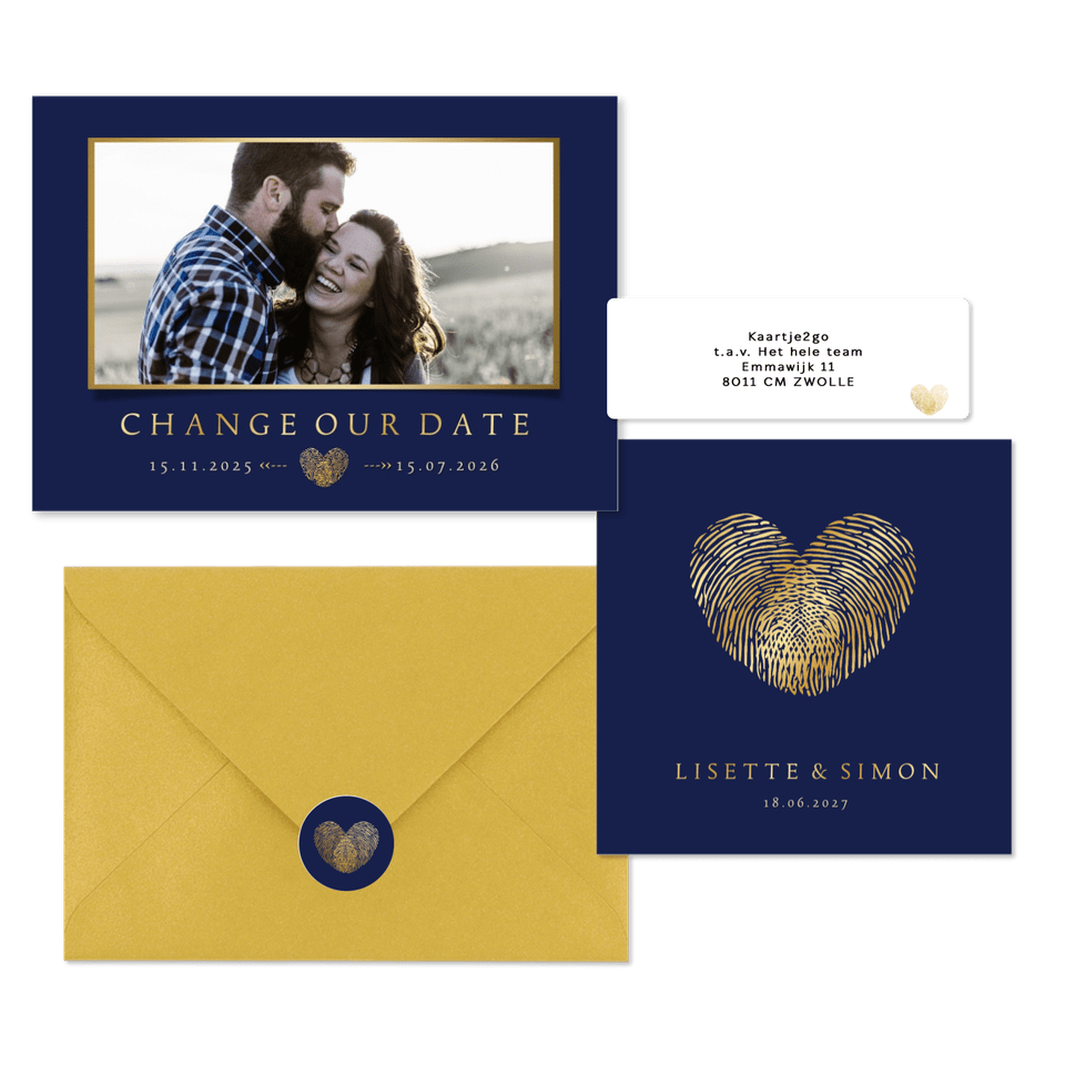 Hochzeitskartenset goldener Fingerabdruck