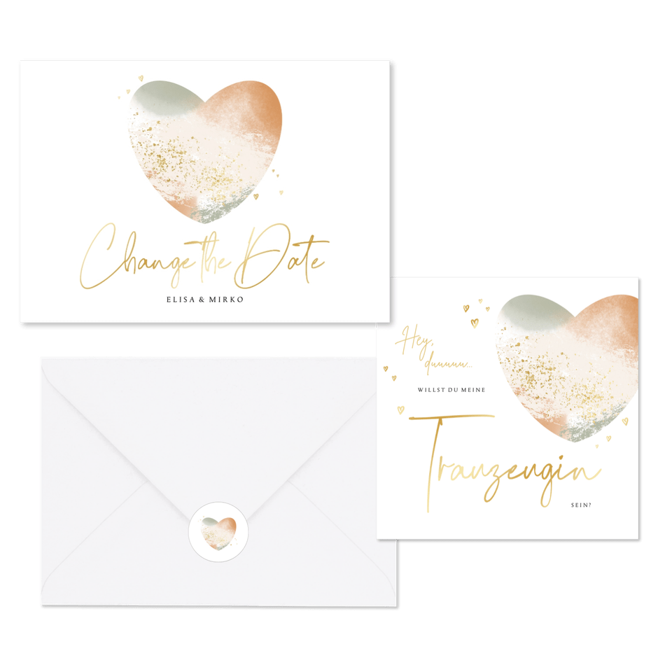 Hochzeitskartenset Aquarellherz in Pastell