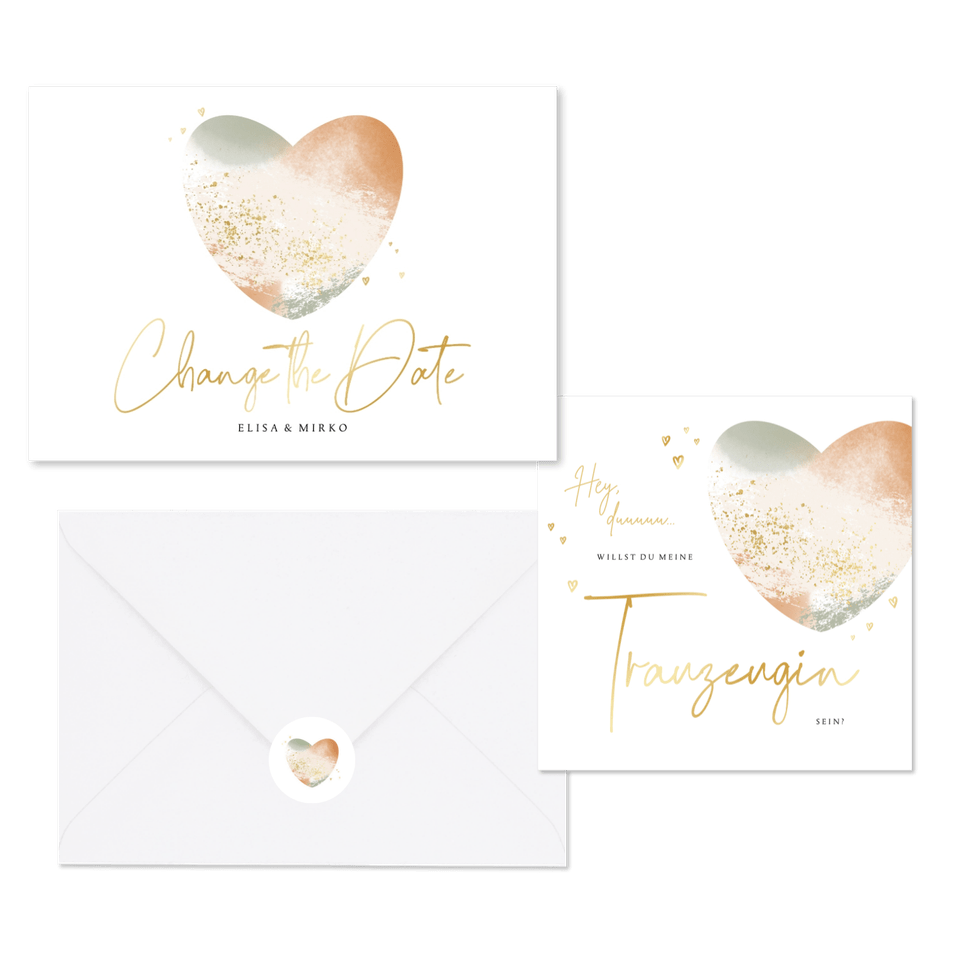 Hochzeitskartenset Aquarellherz in Pastell