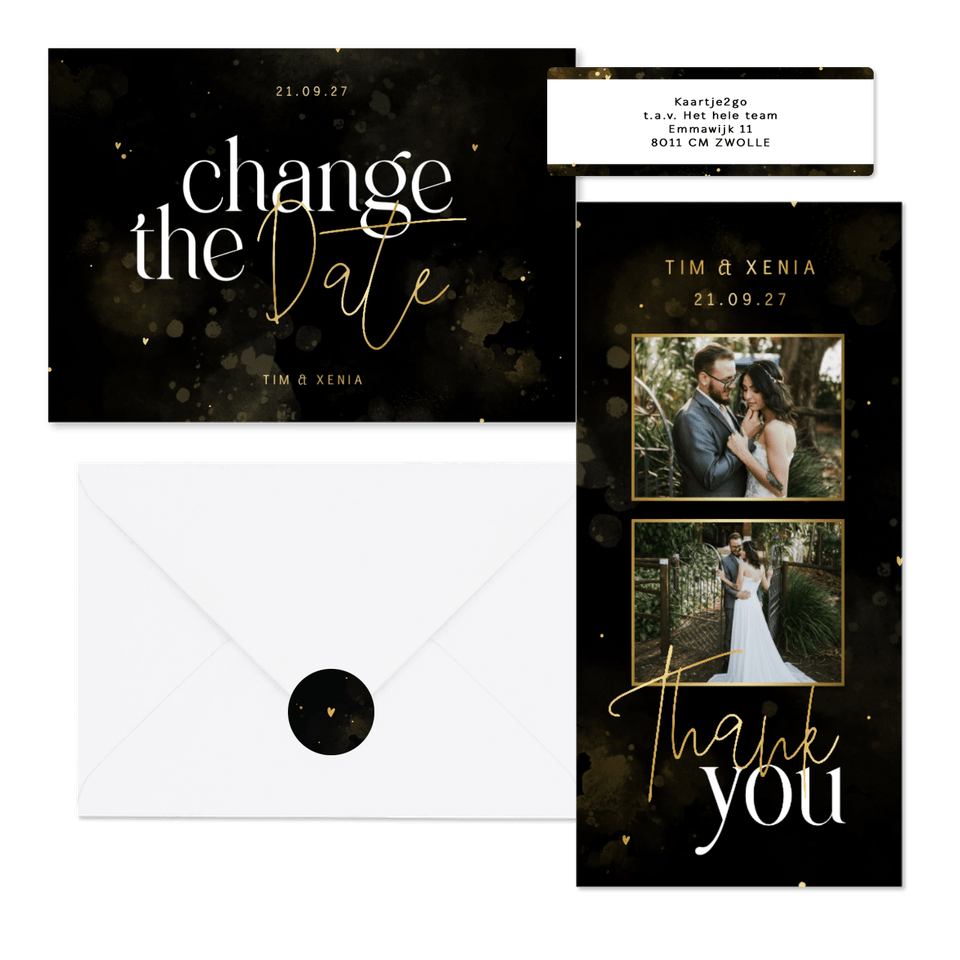 Hochzeitskartenset Typografie schwarz-gold