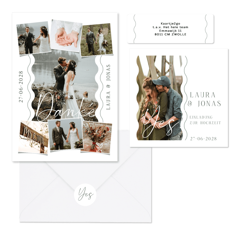 Hochzeitskartenset schlicht mit Wellenstreifen