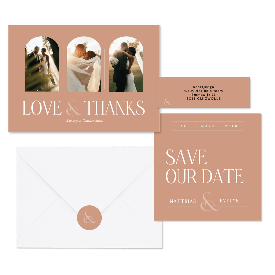 Hochzeitskartenset typografisch auf Lachsrosa