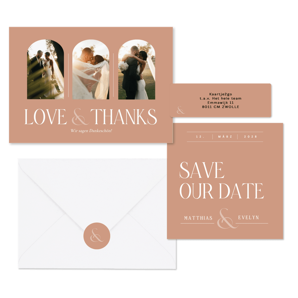 Hochzeitskartenset typografisch auf Lachsrosa