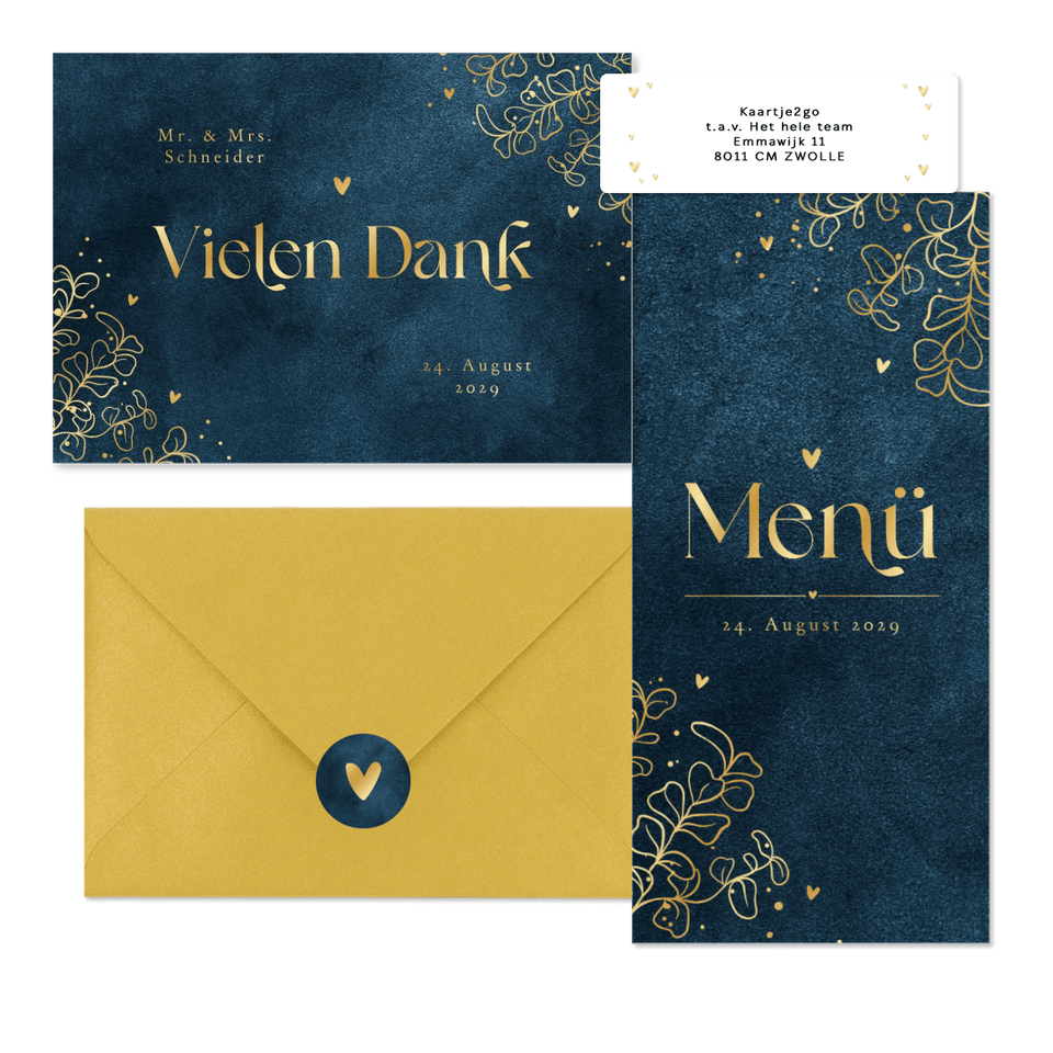 Hochzeit - Blau mit Herz & Gold