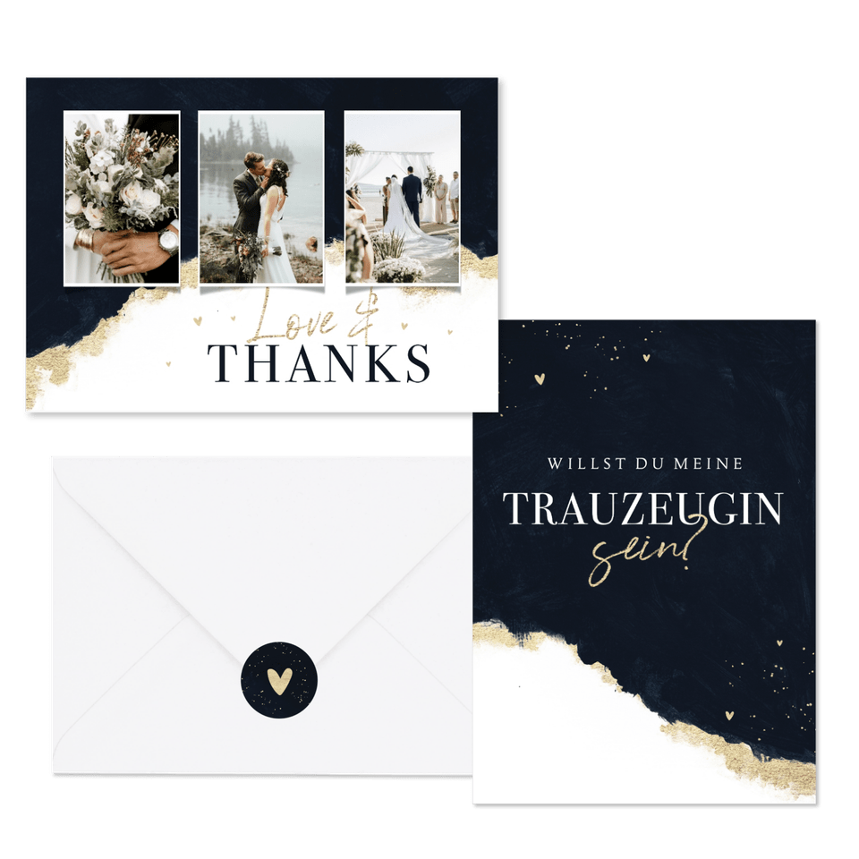 Hochzeitskartenset elegantes Aquarell schwarz-gold