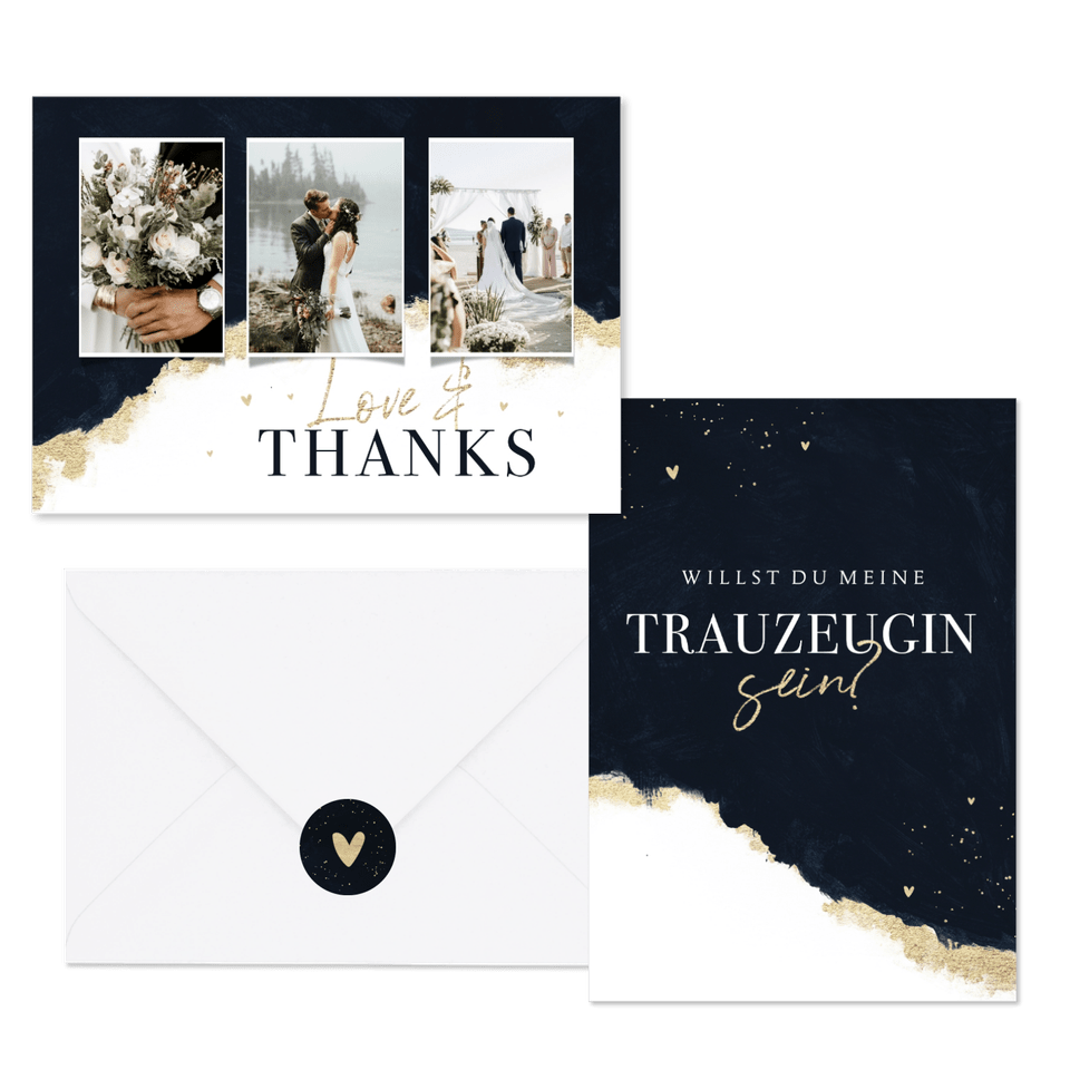 Hochzeitskartenset elegantes Aquarell schwarz-gold