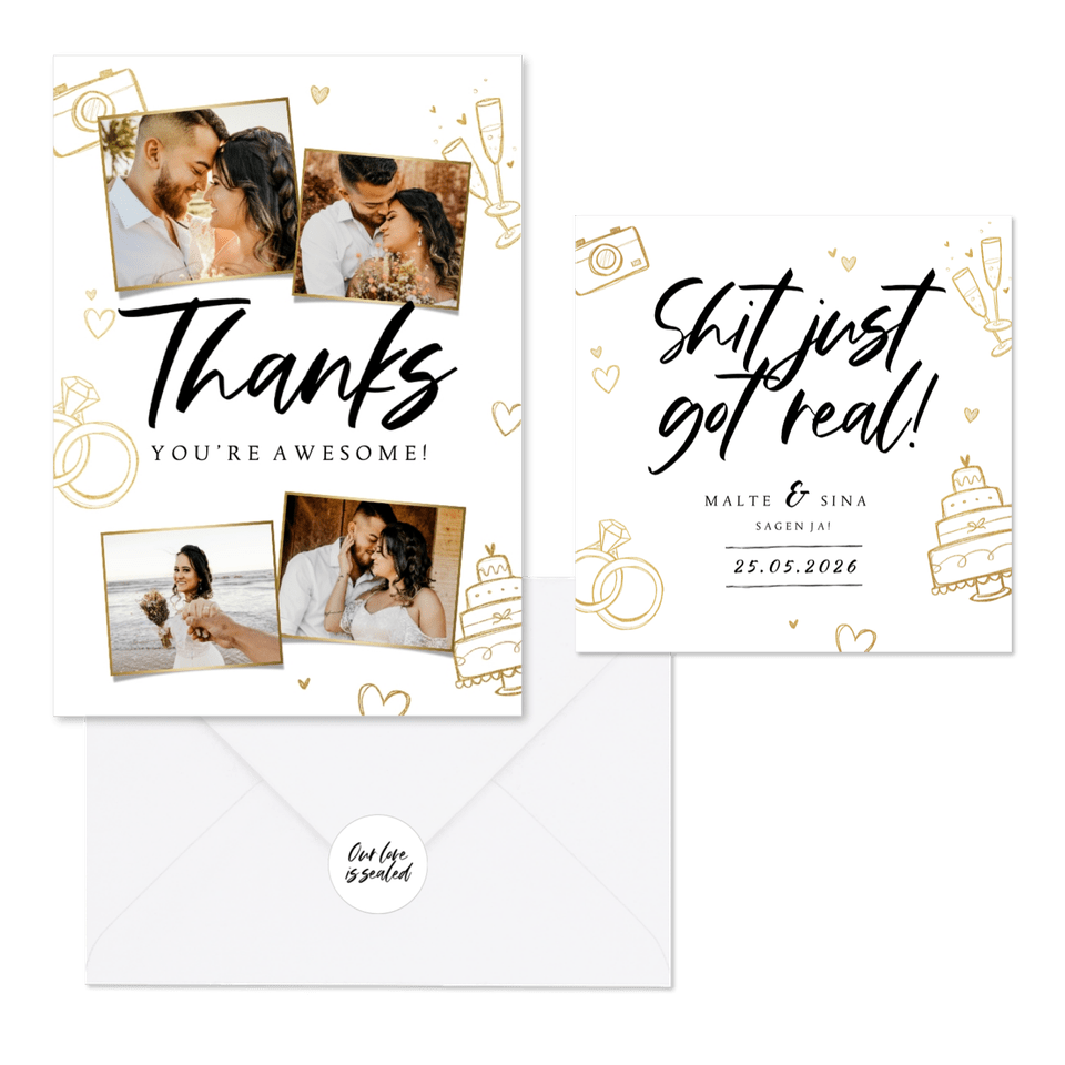 Hochzeitskartenset Doodles mit Sektgläsern