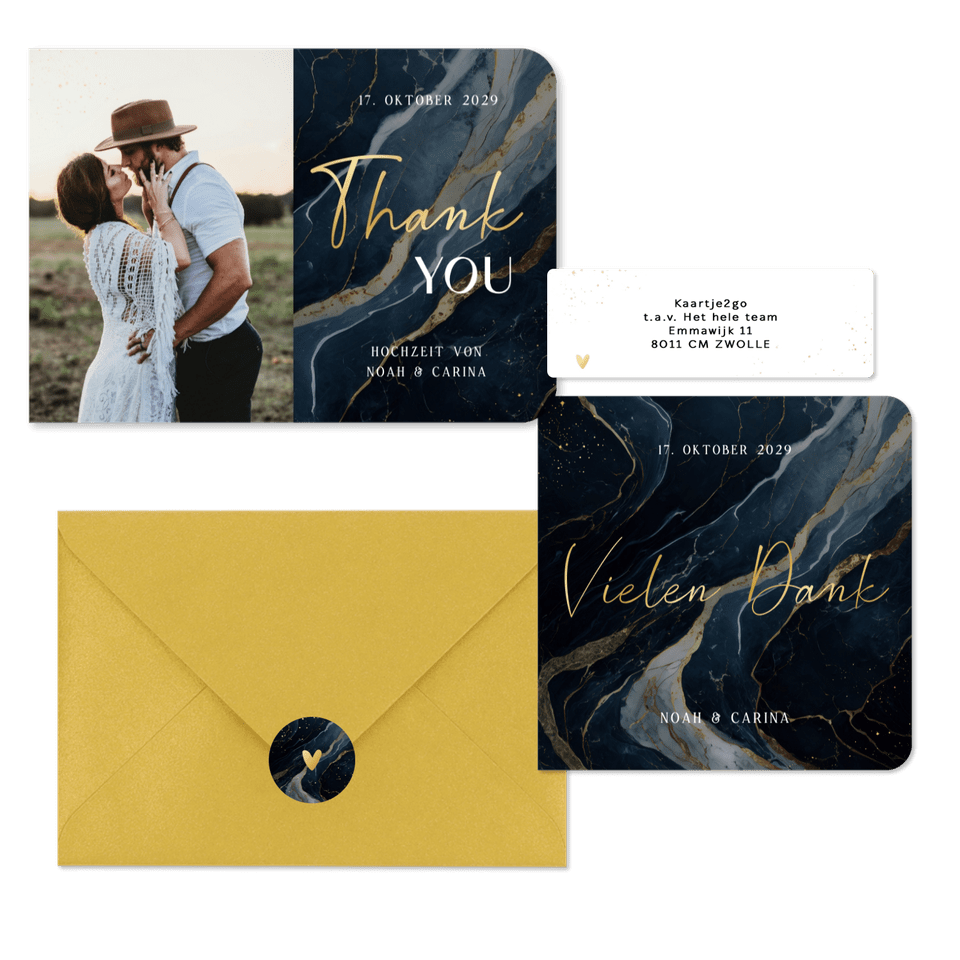 Hochzeitskarten Dunkler Marmor mit Goldschrift