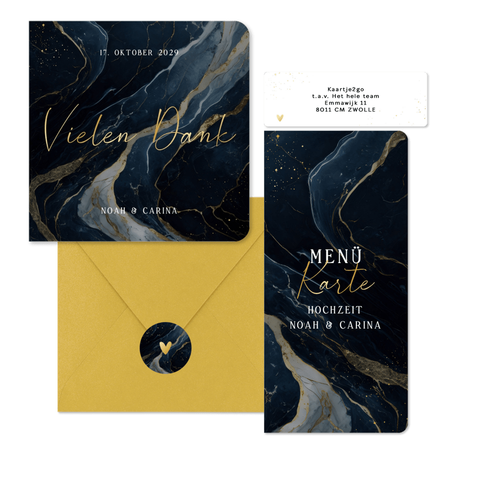 Hochzeitskarten Dunkler Marmor mit Goldschrift
