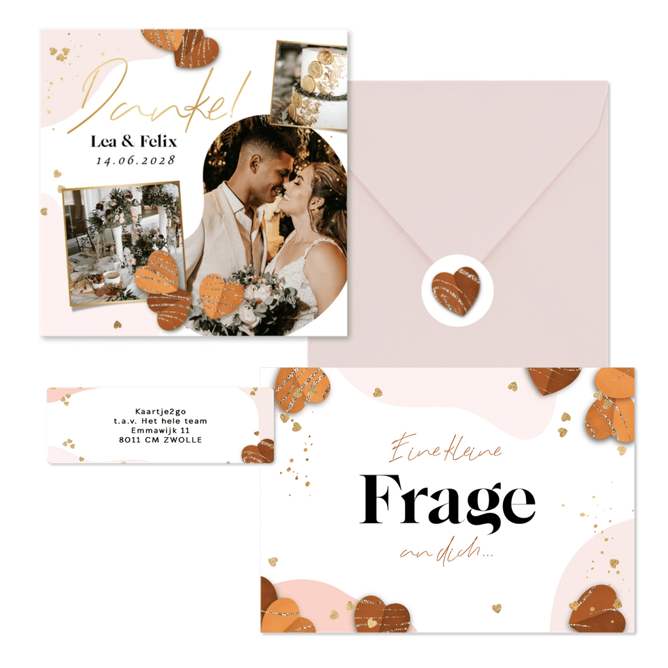 Hochzeitskartenset Papierherzen und Goldelemente