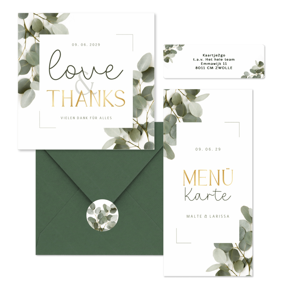 Hochzeitskarten dunkle Eukalyptuszweige & Schreibschrift