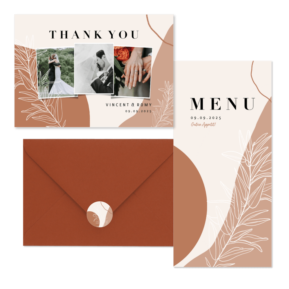 Hochzeitskartenset erdiges Boho mit Zweigen