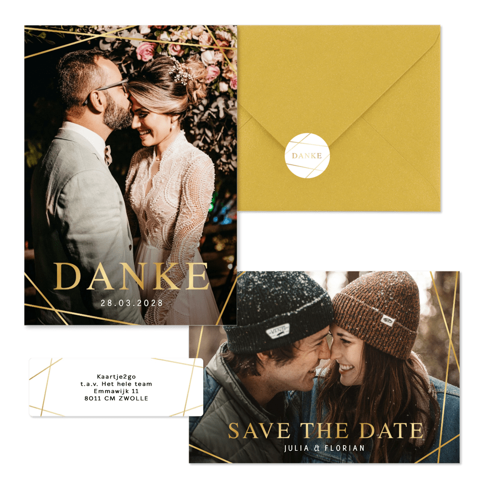 Hochzeitskartenset goldene grafische Linien