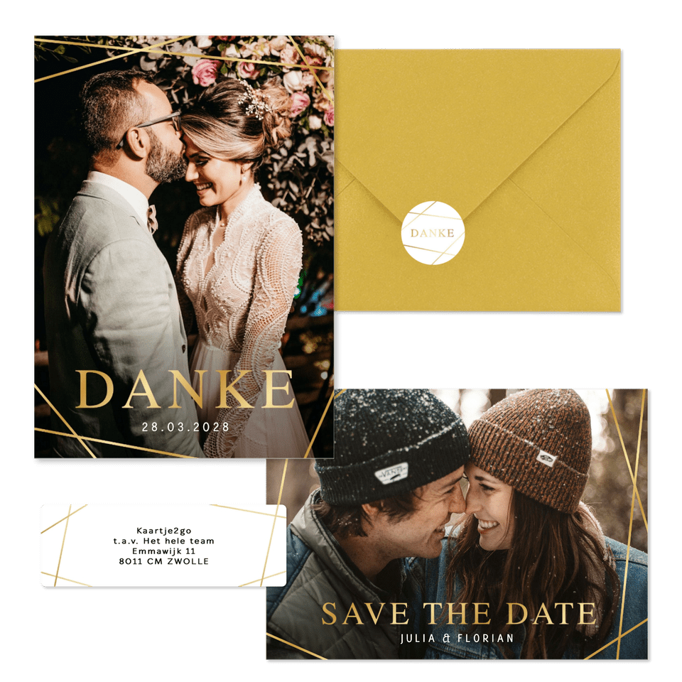 Hochzeitskartenset goldene grafische Linien